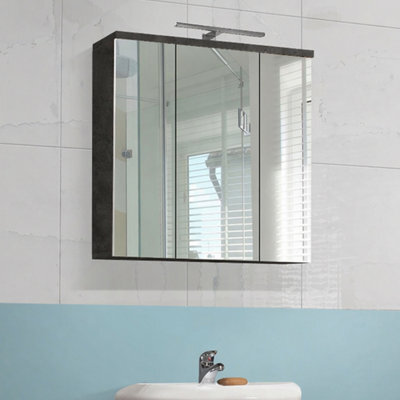 Furniture To Go Veris 3 Door Mirrored Bathroom Cabinet With Integrated Led Lighting - Walnut And Dark Grey - image 1