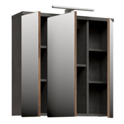 Furniture To Go Veris 3 Door Mirrored Bathroom Cabinet With Integrated Led Lighting - Walnut And Dark Grey - thumbnail 4