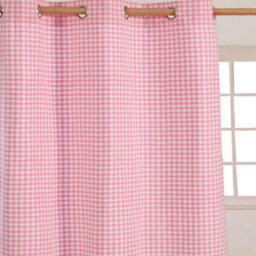 Homescapes Pink Cotton Gingham Eyelet Curtains 137 X 182 Cm - thumbnail 2