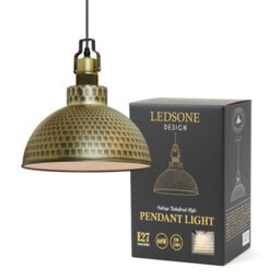 Ledsone Vintage Curvy Dome Ceiling Pendant Light Fitting 95Cm Adjustable Hanging Ceiling Fixture 26Cm Metal Green Brass