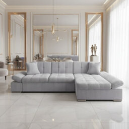 Malwi Right Hand Corner Sofa Bed With Storage Modern Grey Corduroy Design With Pullout  Guest Bed - thumbnail 1