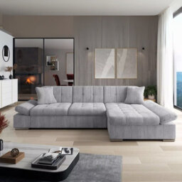 Malwi Right Hand Corner Sofa Bed With Storage Modern Grey Corduroy Design With Pullout  Guest Bed - thumbnail 2
