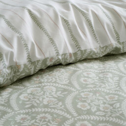 Bianca Fine Linens Scallop Floral 200 Thread Count Cotton Percale Reversible Single Duvet Cover Set With Pillowcase Green - thumbnail 4