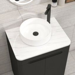Royal Bathrooms Venice 600mm Matt Nocturne Black Freestanding Vanity Unit 2 Door Carrara White Undrilled Worktop & Without Basin - thumbnail 6