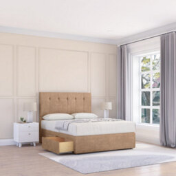 "Sloomy 4Ft6 Highbury Naples Sand Memory Foam Bed Set With 2 Drawers, Mattress & 54"" Headboard - Double"