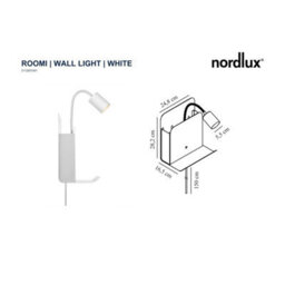Nordlux Roomi Metal Wall Light  White,plug In Or Mains - thumbnail 6