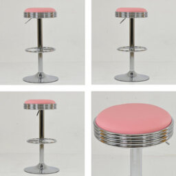 Lakeland Furniture American Diner Pink Faux Leather Chrome Adjustable Base Bar Stool - thumbnail 2