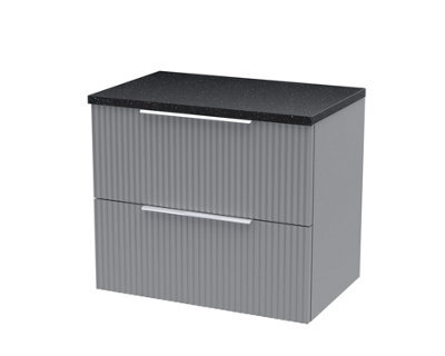 Hudson Reed Fluted Wall Hung 2-Drawer Vanity Unit & Black Laminate Worktop, Counter Top Vanity Unit In Satin Grey, 600mm - image 1