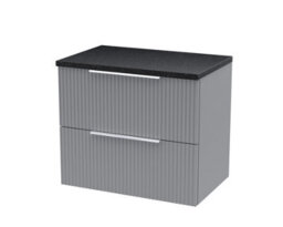 Hudson Reed Fluted Wall Hung 2-Drawer Vanity Unit & Black Laminate Worktop, Counter Top Vanity Unit In Satin Grey, 600mm - thumbnail 1
