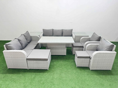 Fimous Pe Rattan High Back Lounge Sofa Set Adjustable Lifting Dining Or Coffee Table & Chairs Set 3 Stools 2 Side Table - image 1
