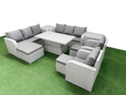 Fimous Pe Rattan High Back Lounge Sofa Set Adjustable Lifting Dining Or Coffee Table & Chairs Set 3 Stools 2 Side Table - thumbnail 2