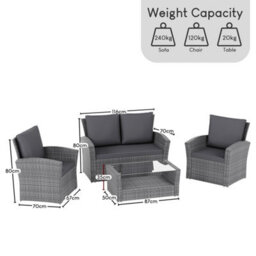 Lassic Vida Designs 4 Seater Garden Rattan Set With Outdoor Sofa, Table, Chairs And Cover, Grey - thumbnail 3