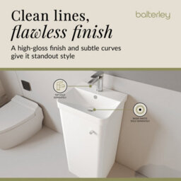 Balterley Flashbrook Modern Bathroom Floor Standing 1 Door Vanity Unit Basin, Gloss White, 405mm - thumbnail 7