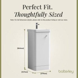 Balterley Flashbrook Modern Bathroom Floor Standing 1 Door Vanity Unit Basin, Gloss White, 405mm - thumbnail 5