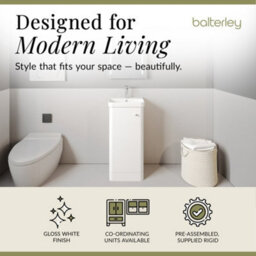Balterley Flashbrook Modern Bathroom Floor Standing 1 Door Vanity Unit Basin, Gloss White, 405mm - thumbnail 3