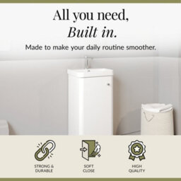 Balterley Flashbrook Modern Bathroom Floor Standing 1 Door Vanity Unit Basin, Gloss White, 405mm - thumbnail 2