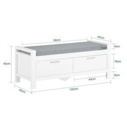 Sobuy Fsr74-W, 2 Drawers Shoe Rack Hallway Storage Bench With Seat Cushion,white,w100Xd40Xh40 - thumbnail 3