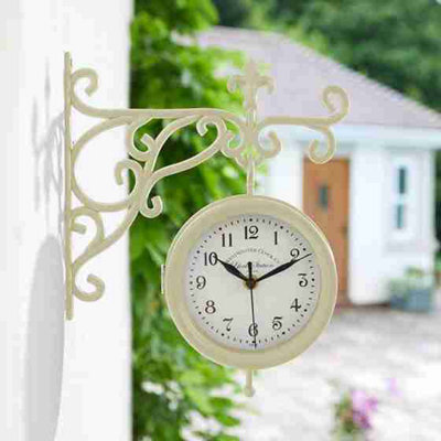 Annibells Cream York Station Vintage Style Wall Indoor / Outdoor Garden Clock & Thermometer Double Sided (8846)