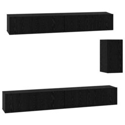 Berkfield Rustic Wall Tv Cabinet Wall-Mounted 6 Pcs Black Oak Engineered Wood - thumbnail 1
