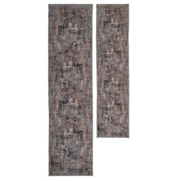 Loomed Abstract Design Cotton Chenille Rug Grey Gold Machine Washable 60Cm X 240Cm - thumbnail 2