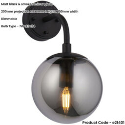 Loops Semi Flush Low Ceiling Pendant & 2X Matching Wall Lights - Matt Black Frame Grey Tinted Glass Shade Set - thumbnail 7