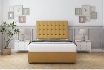 "Comfort Savannah Mustard Plush Divan Bed Set 2 Drawers Same Side - 54"" Floor Standing 6' Super King" - image 1