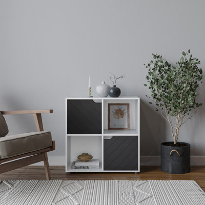 Urbn-Living Urbnliving 61Cm Height White Wooden Cube Bookcase With Black Line Door Display Shelf Storage Shelving Cupboard - image 1
