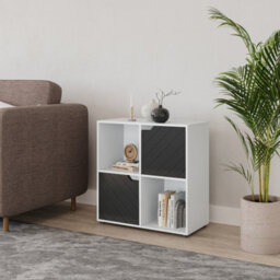 Urbn-Living Urbnliving 61Cm Height White Wooden Cube Bookcase With Black Line Door Display Shelf Storage Shelving Cupboard - thumbnail 2