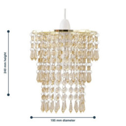 Set Of 2 Modern Easy Fit Ceiling Light Shades Gold Amber Acrylic Crystal Jewels - thumbnail 2