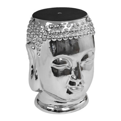 Orsina Silver Buddha Ceramic Side Table, Modern Silver Side Table, Buddha Face Side Table, Modern Side Table - image 1