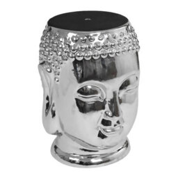 Orsina Silver Buddha Ceramic Side Table, Modern Silver Side Table, Buddha Face Side Table, Modern Side Table