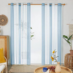 Deconovo Yarn-Dyed Voile Curtains Semi Transparent Net Curtains Sheer Curtains, Light Blue 55 X 90 2 Panels - thumbnail 1