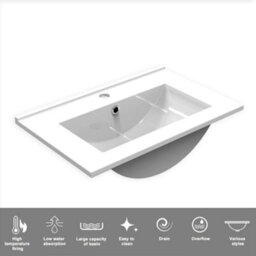 Sline 600mm Wall-Hung Gloss Anthracite Bathroom Vanity Unit With Integrated Sink,2 Soft-Close Drawers For Storage - thumbnail 3