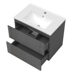 Sline 600mm Wall-Hung Gloss Anthracite Bathroom Vanity Unit With Integrated Sink,2 Soft-Close Drawers For Storage - thumbnail 4