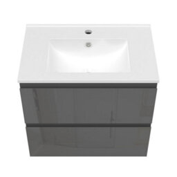 Sline 600mm Wall-Hung Gloss Anthracite Bathroom Vanity Unit With Integrated Sink,2 Soft-Close Drawers For Storage - thumbnail 5