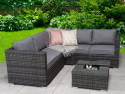 Signature Weave Georgia Wicker Corner Sofa Seat Coffee Table + Ice Bucket Grey - thumbnail 1