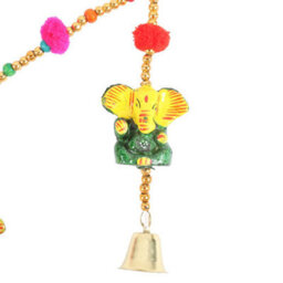 Hanging Ganesh Garland With Beads, Bells & Pom-Poms For Home Decor - thumbnail 3