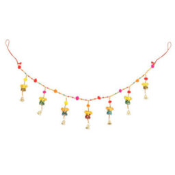 Hanging Ganesh Garland With Beads, Bells & Pom-Poms For Home Decor - thumbnail 2
