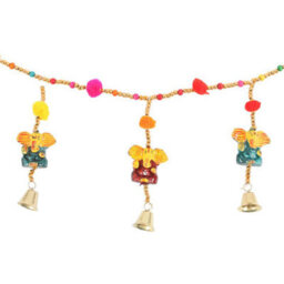Hanging Ganesh Garland With Beads, Bells & Pom-Poms For Home Decor - thumbnail 1