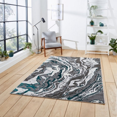 Grey Green Abstract Modern Easy To Clean Rug For Dining Room-120Cm X 170Cm - image 1