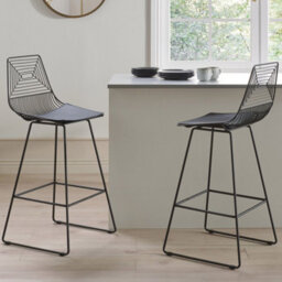 Beliani Set Of 2 Black Metal Counter-Height Dining Chairs With Faux Leather Seats And Wired Openwork Backrest - thumbnail 2