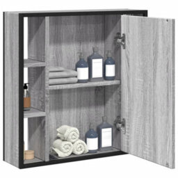 Berkfield Bathroom Mirror Cabinet Grey Sonoma 60X16X60 Cm Engineered Wood - thumbnail 4