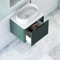 Royal Bathrooms Avenza 600mm Deep Moss Green Wall Hung Bathroom Countertop Vanity Unit 1 Drawer With Peak Basin - thumbnail 5
