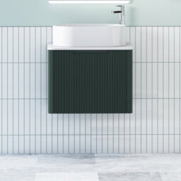Royal Bathrooms Avenza 600mm Deep Moss Green Wall Hung Bathroom Countertop Vanity Unit 1 Drawer With Peak Basin - thumbnail 1