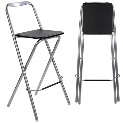 Taylor & Brown Folding Bar Stool - Wooden Effect Seat With Footrest, Silver Frame, Foldable Kitchen & Restaurant Seating (Black) - image 1