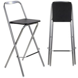 Taylor & Brown Folding Bar Stool - Wooden Effect Seat With Footrest, Silver Frame, Foldable Kitchen & Restaurant Seating (Black) - thumbnail 1