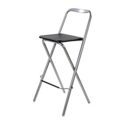 Taylor & Brown Folding Bar Stool - Wooden Effect Seat With Footrest, Silver Frame, Foldable Kitchen & Restaurant Seating (Black) - thumbnail 3