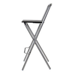 Taylor & Brown Folding Bar Stool - Wooden Effect Seat With Footrest, Silver Frame, Foldable Kitchen & Restaurant Seating (Black) - thumbnail 9