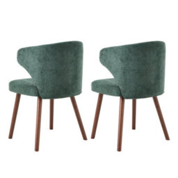 Thehotsale Green Set Of 2 Chenille Dining Chairs With Ergonomic Backrest And Oak Wood Legs - thumbnail 3