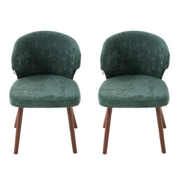 Thehotsale Green Set Of 2 Chenille Dining Chairs With Ergonomic Backrest And Oak Wood Legs - thumbnail 2